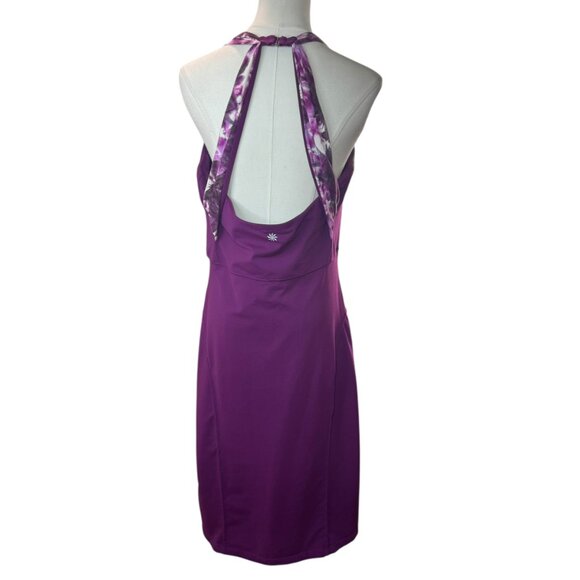 Athleta Purple Halter Back Dress Size L | Active Travel Summer Dress with Pocket - Picture 3 of 10